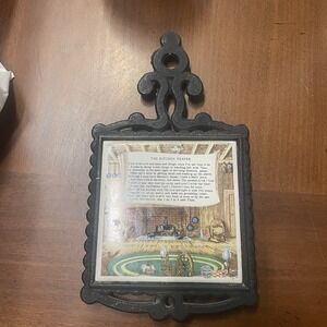 Vintage Enesco Cast Iron Kitchen Prayer Tile Trivet Primitive Colonial